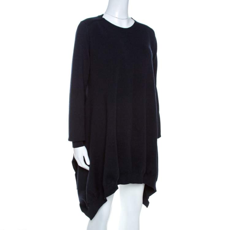 Pre Owned Stella McCartney Navy Blue Wool Blend Handkerchief Hem Sweater Dress M
