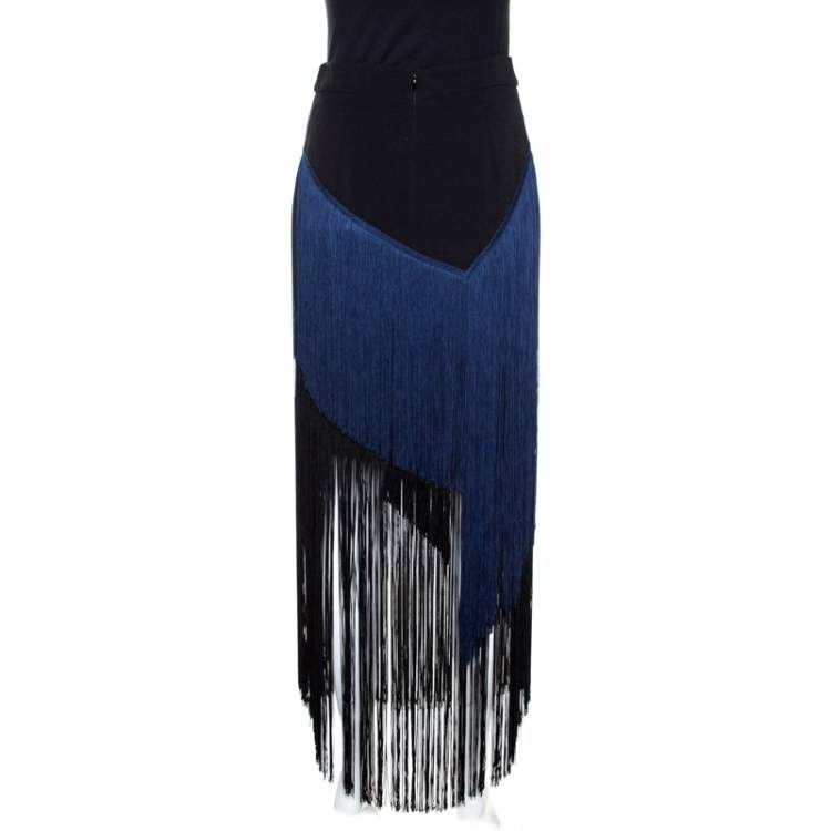 Pre Owned Stella McCartney Bicolor Crepe Asymmetrical Fringed Veronica Skirt S