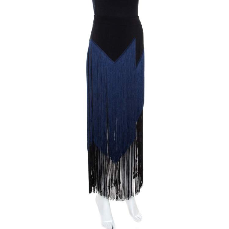 Pre Owned Stella McCartney Bicolor Crepe Asymmetrical Fringed Veronica Skirt S