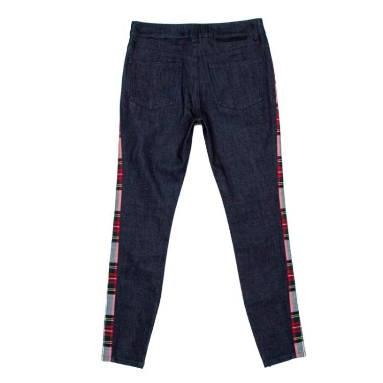 Pre Owned Stella McCartney Navy Blue Denim Plaid Trim Jeans S