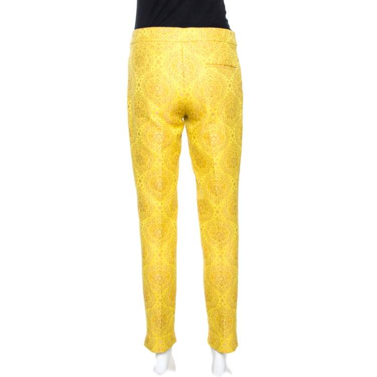 Pre Owned Stella McCartney Yellow Cotton Jacquard Tapered Pants M