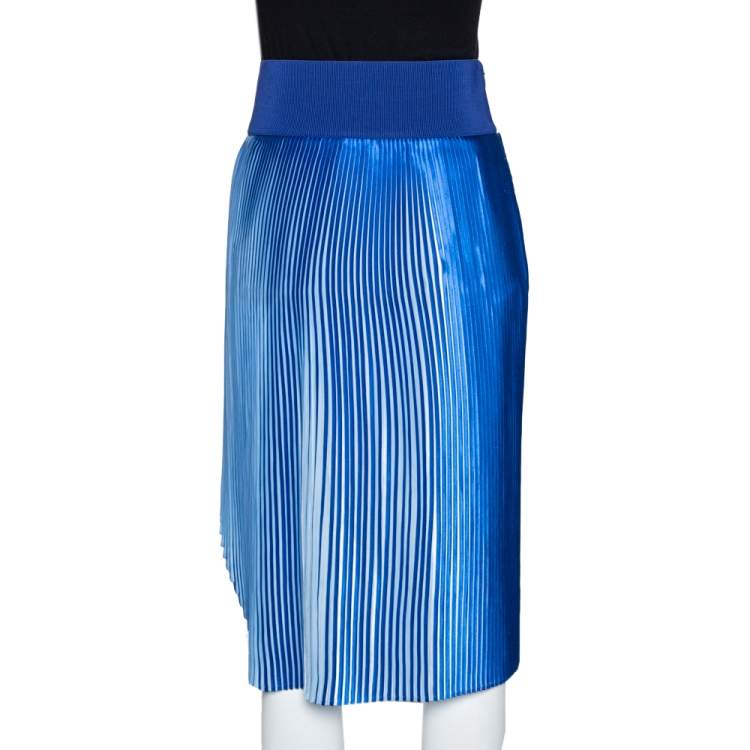 Pre Owned Stella McCartney Blue Plisse Satin Manny Asymmetrical Skirt S