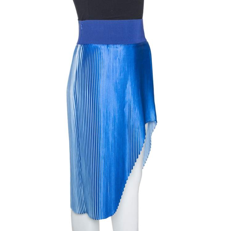 Pre Owned Stella McCartney Blue Plisse Satin Manny Asymmetrical Skirt S