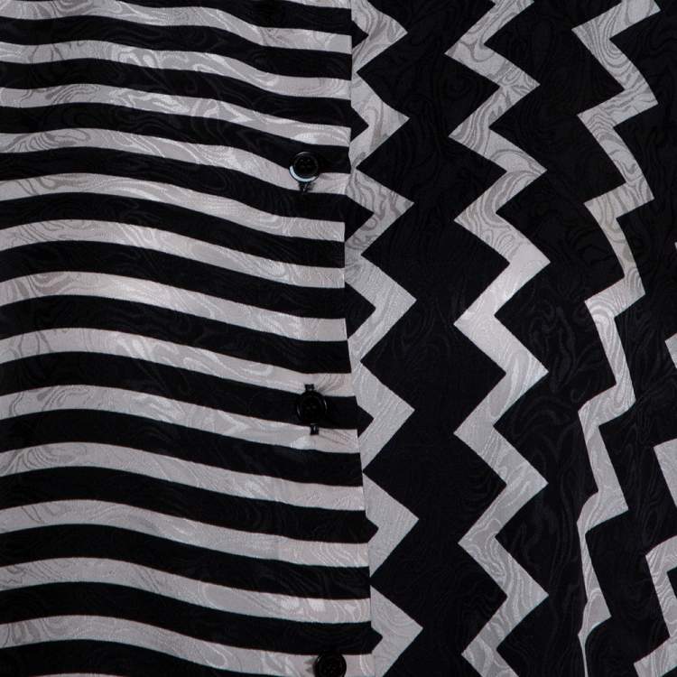 Pre Owned Stella McCartney Monochrome Silk Multiprint Long Sleeve Shirt M
