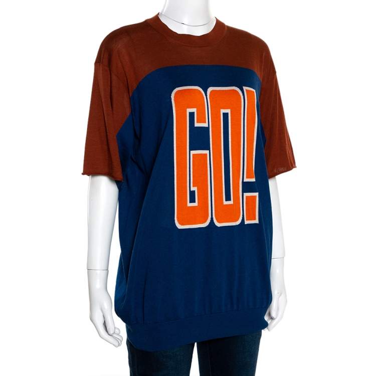 Pre Owned Stella McCartney Orange & Blue Intarsia Knit 'Go' Sweater Dress S