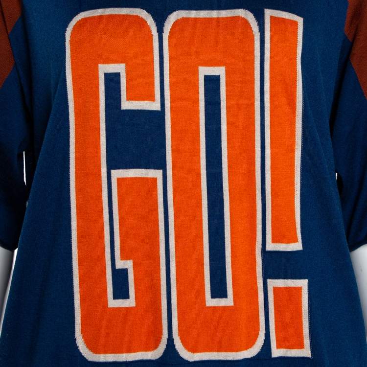Pre Owned Stella McCartney Orange & Blue Intarsia Knit 'Go' Sweater Dress S