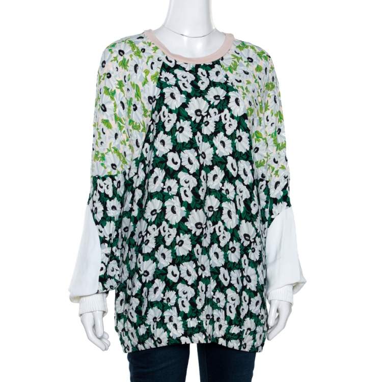 Pre Owned Stella McCartney Multicolor Floral Print Crepe Paneled Top M
