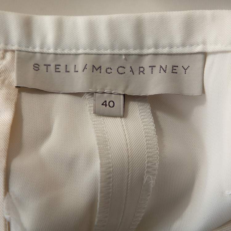 Pre Owned Stella McCartney Cream Coated Silk Button Detail Tapered Trousers S