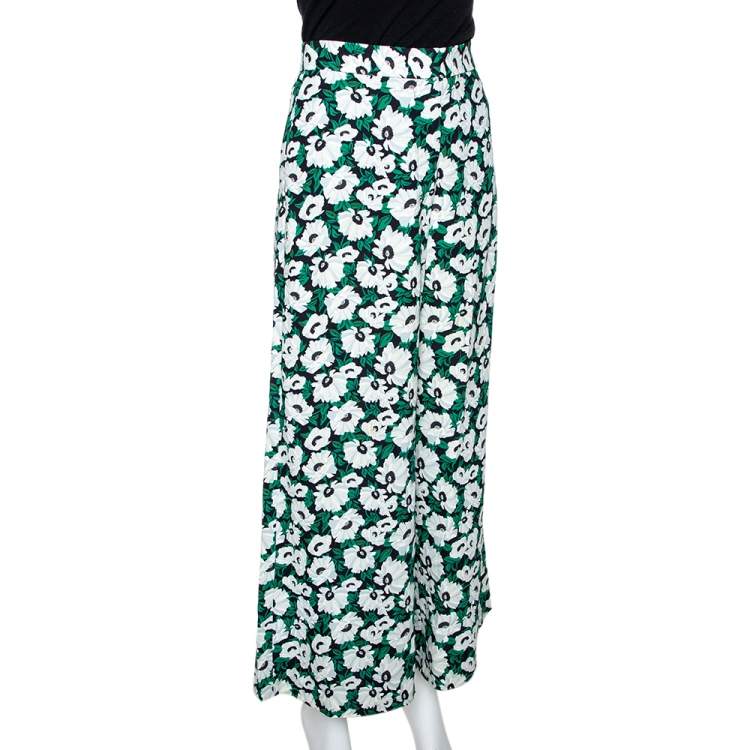 Pre Owned Stella McCartney Green Floral Printed High Waist Wide Leg Maude Trousers M
