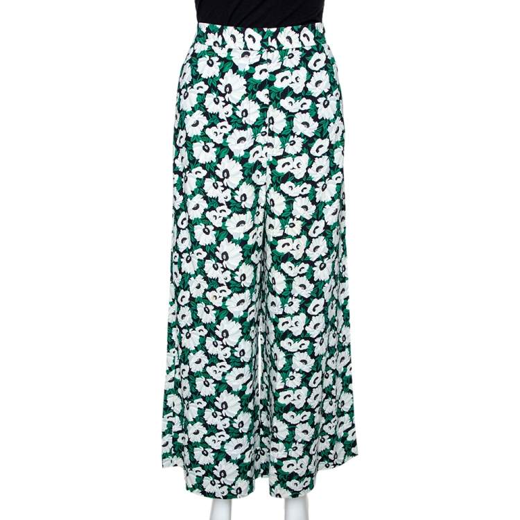 Pre Owned Stella McCartney Green Floral Printed High Waist Wide Leg Maude Trousers M