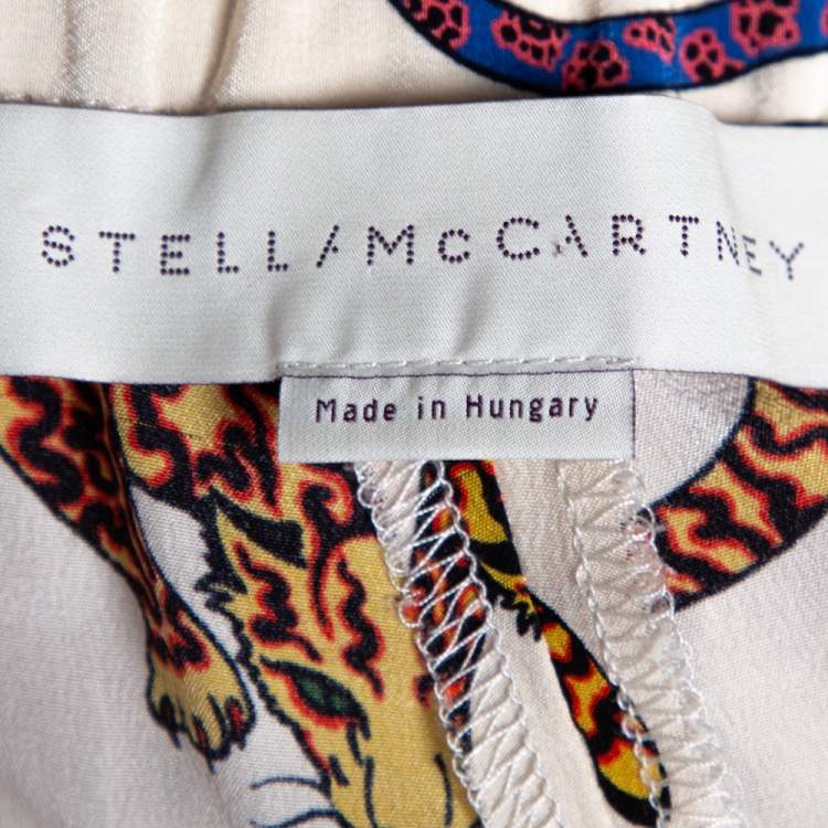 مملوكة مسبقًا  Stella McCartney Cream Wild Cat Printed Silk Elasticized Waist Christine Pants M