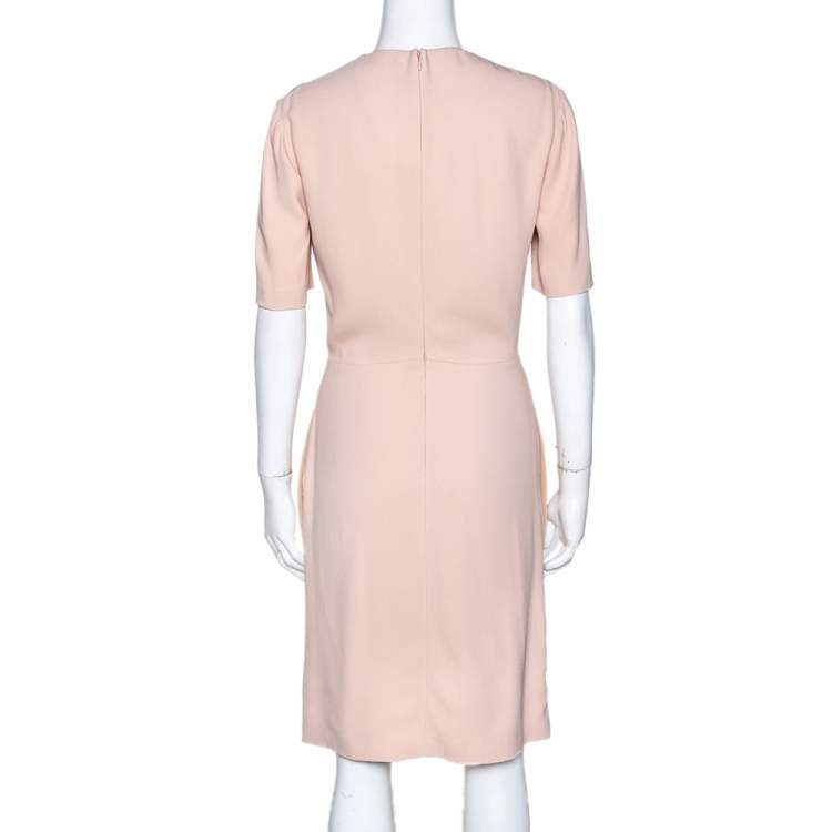 Pre Owned Stella McCartney Beige Floral Embroidered Crepe V Neck Sheath Dress M 