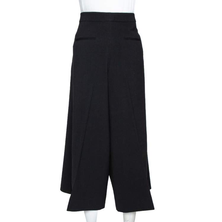 Pre Owned Stella McCartney Black Stretch Wool Wide Leg Cropped Pants L