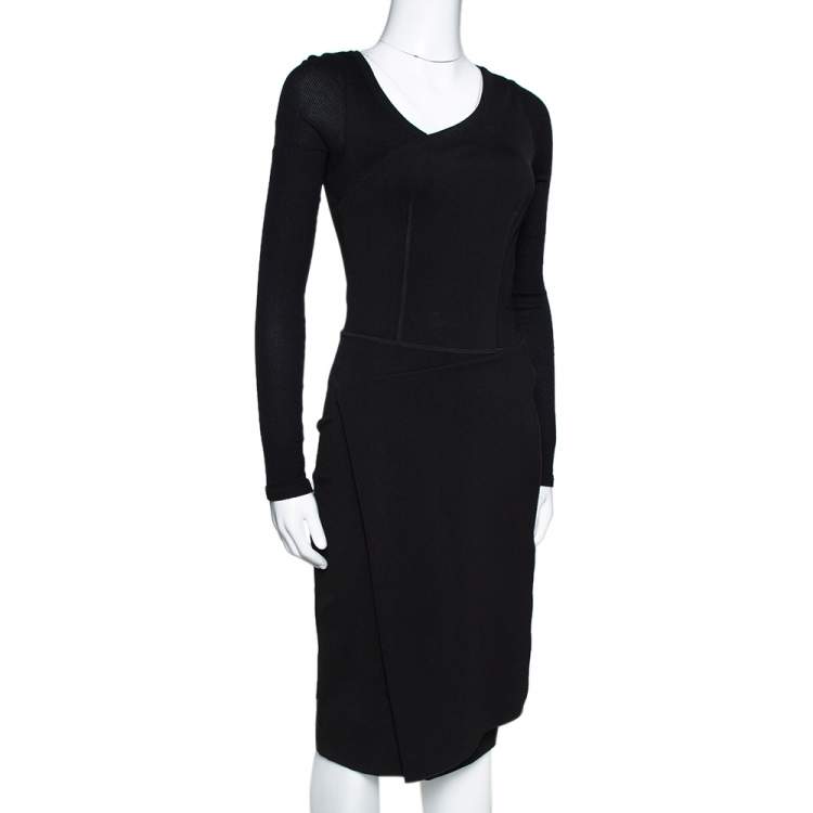 Pre Owned Stella McCartney Black Knit Pleat Front Sheath Dress S
