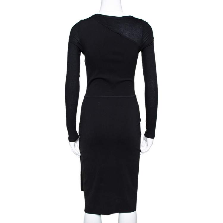 Pre Owned Stella McCartney Black Knit Pleat Front Sheath Dress S