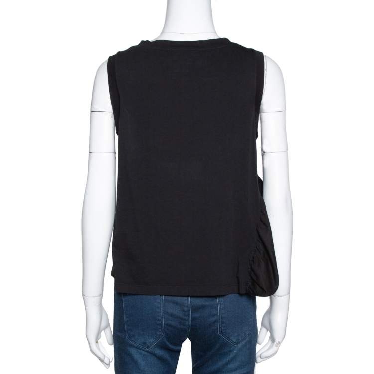 Pre Owned Stella McCartney Black Cotton Ruffled Asymmetrical Top S