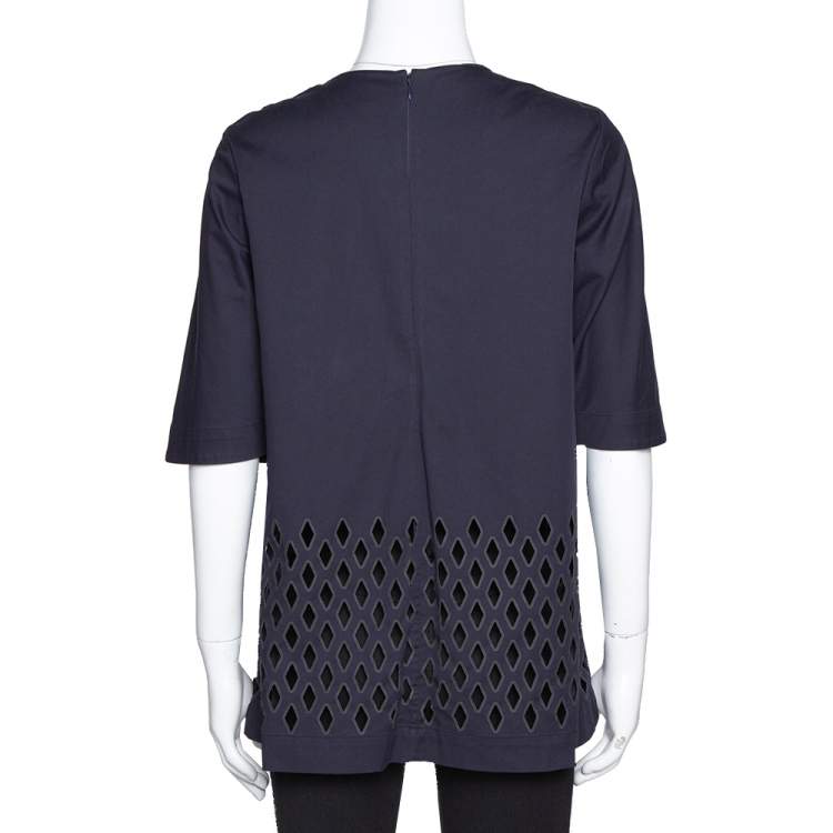 Pre Owned Stella McCartney Navy Blue Cutout Cotton Cape Sleeve Top S
