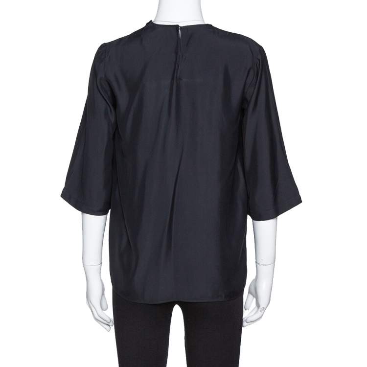 Pre Owned Stella McCartney Black Sateen Gathered Neck Faye Top XS