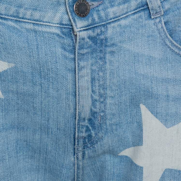 Pre Owned Stella McCartney Blue & Cream Star Print Denim Boyfriend Jeans M