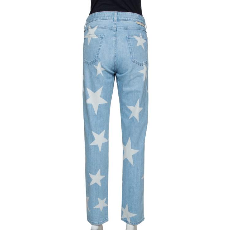 Pre Owned Stella McCartney Blue & Cream Star Print Denim Boyfriend Jeans M