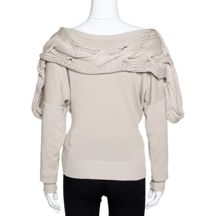 Pre Owned Stella McCartney Beige Cashmere & Silk Chunky Knit Trim Sweater M