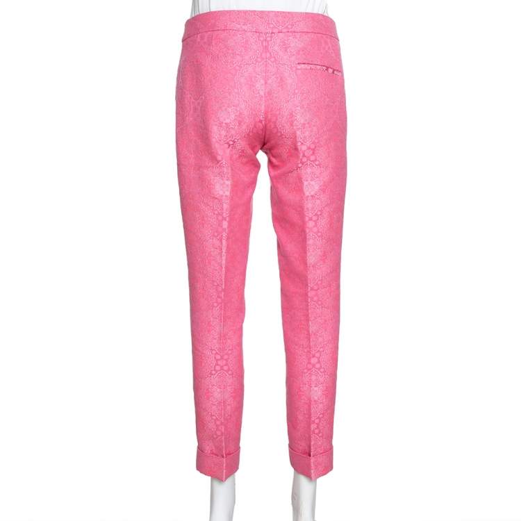 Pre Owned Stella McCartney Neon Pink Cotton Jacquard Tapered Pants S