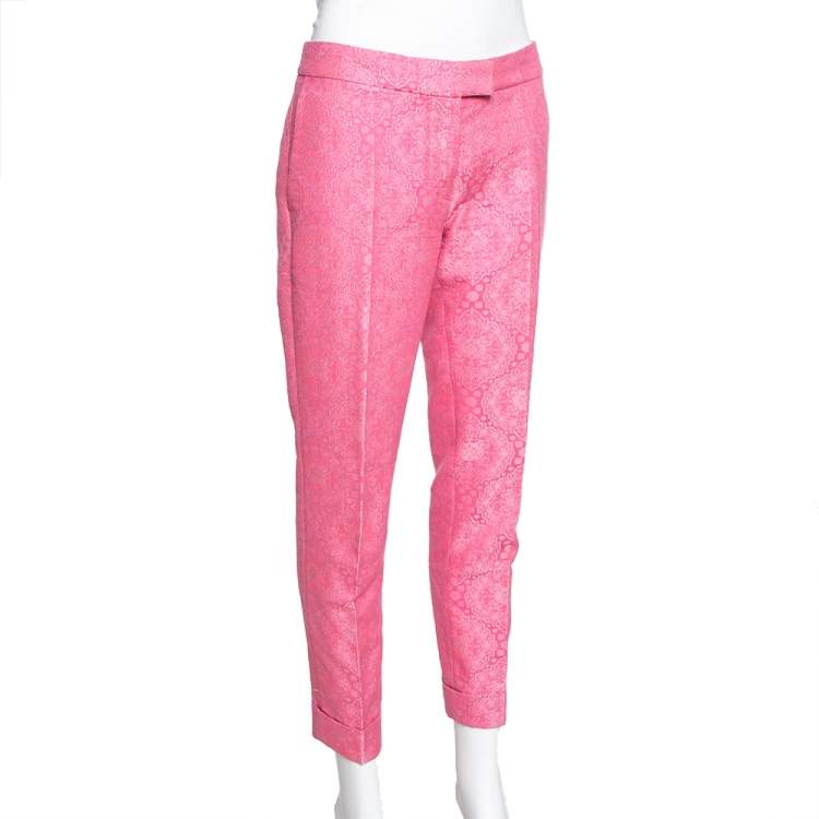 Pre Owned Stella McCartney Neon Pink Cotton Jacquard Tapered Pants S
