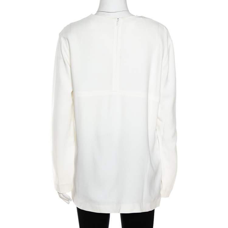Pre Owned Stella McCartney White Crepe Zip Detail Long Sleeve Blouse L