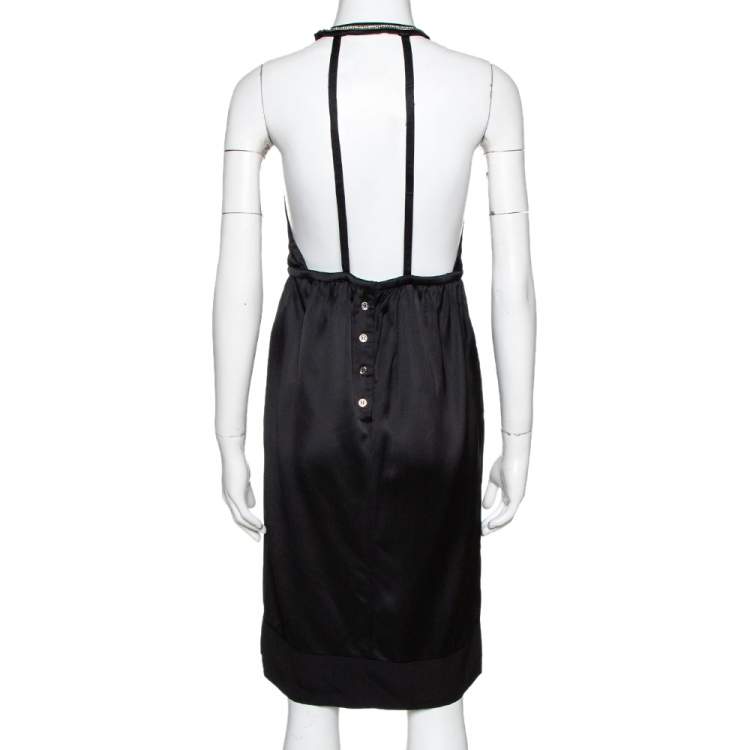 Pre Owned Stella McCartney Black Satin Embellished Halter Neck Dress S