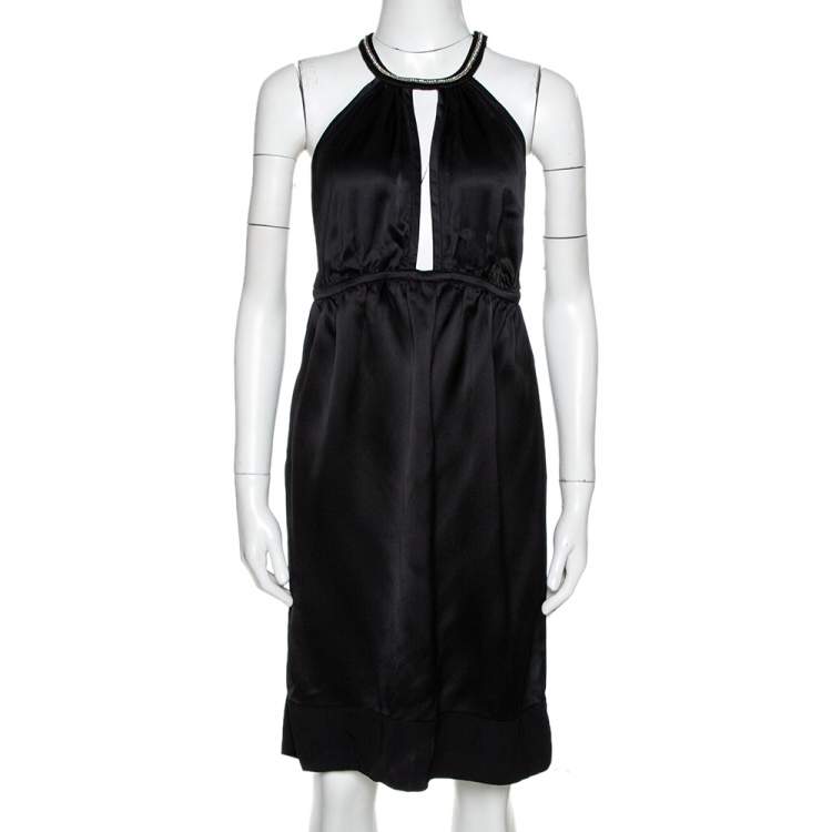 Pre Owned Stella McCartney Black Satin Embellished Halter Neck Dress S