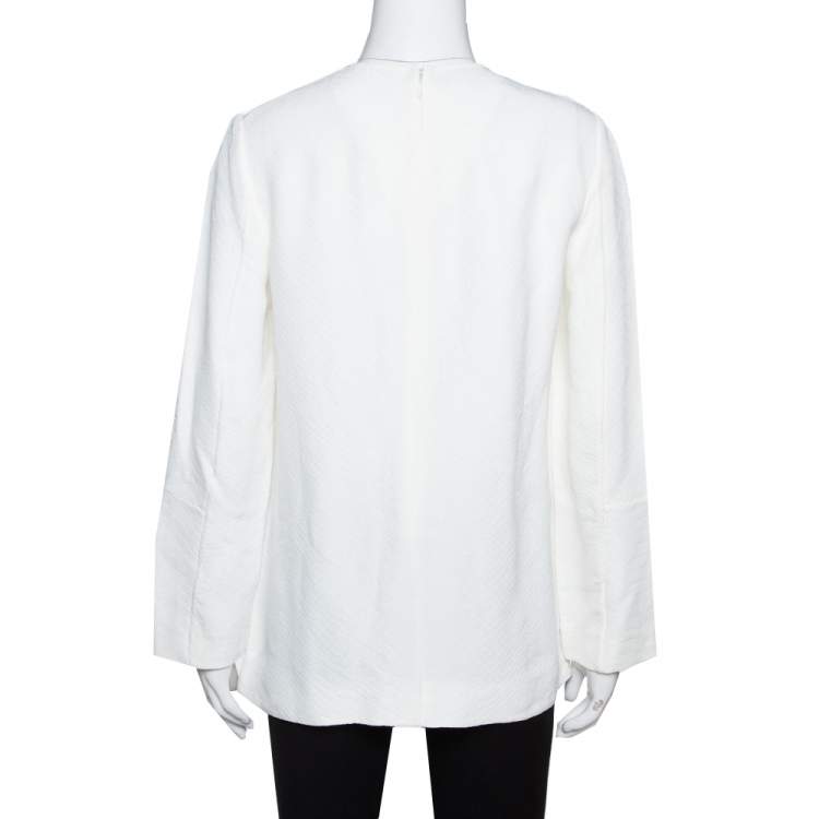 Pre Owned Stella McCartney Ivory Textured Jacquard Long Sleeve Blouse M