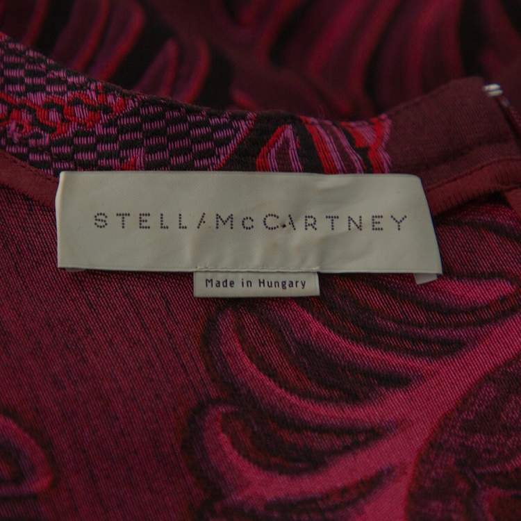 Pre Owned Stella McCartney Burgundy Floral Jacquard Wool Long Sleeve Dress M