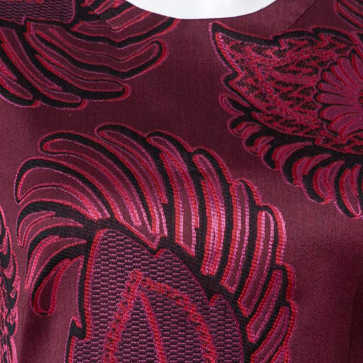 Pre Owned Stella McCartney Burgundy Floral Jacquard Wool Long Sleeve Dress M