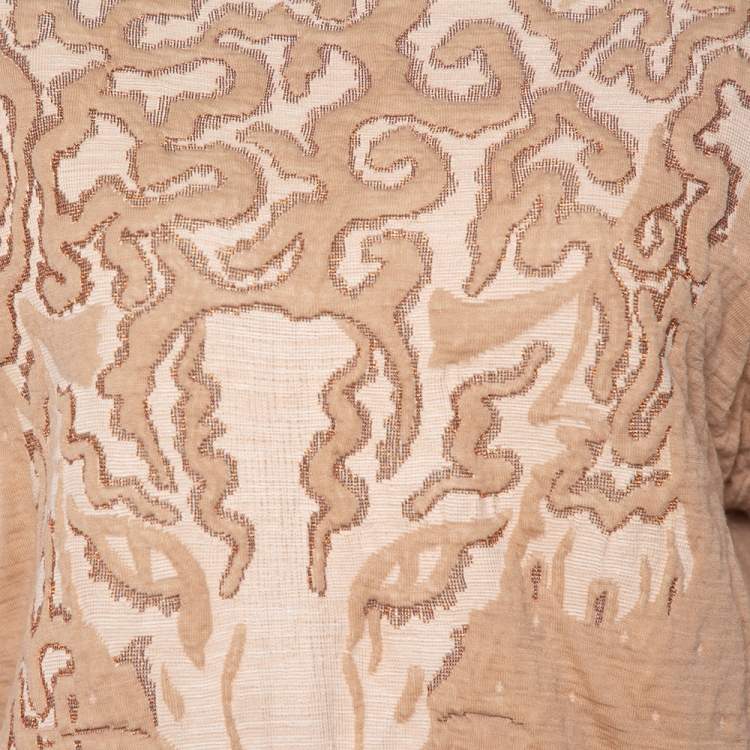 Pre Owned Stella McCartney Beige Leopard Jacquard Knit Sweatshirt L