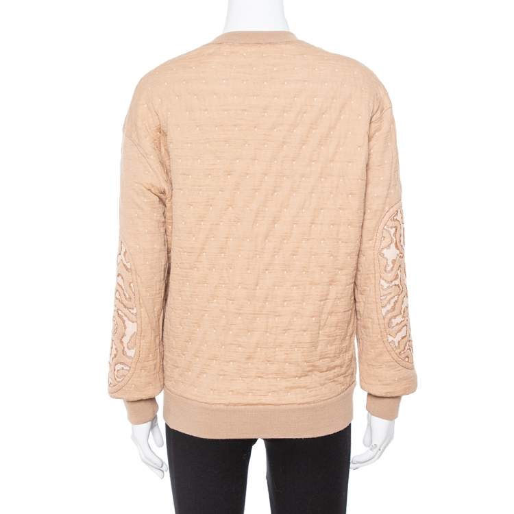Pre Owned Stella McCartney Beige Leopard Jacquard Knit Sweatshirt L