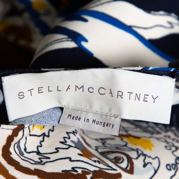 Pre Owned Stella McCartney Navy Stretch Crepe Cat Print Blouse L