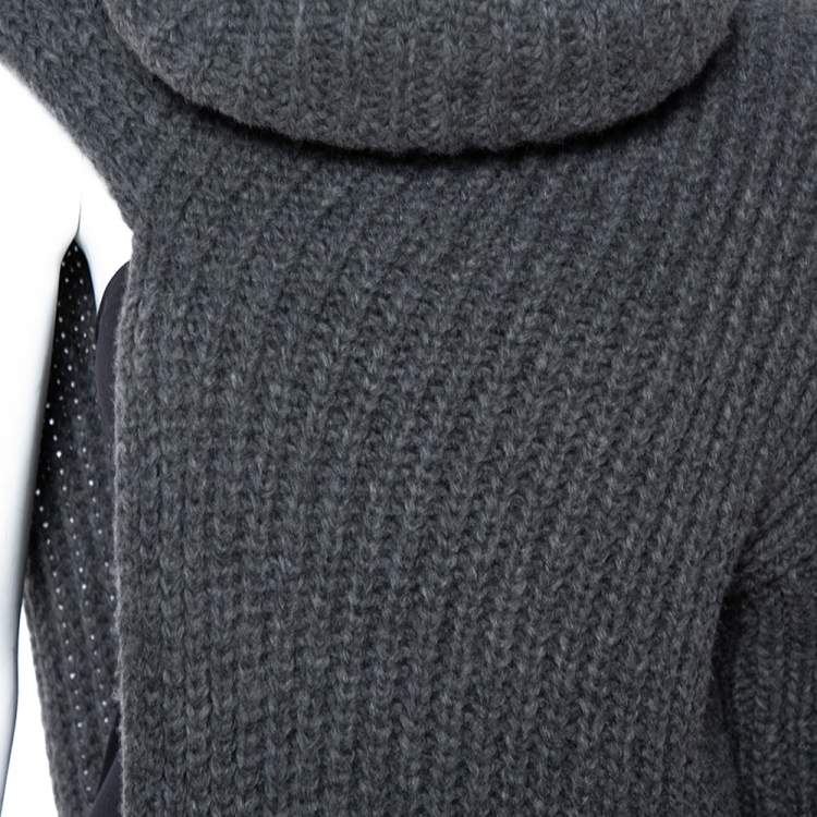 Pre Owned Stella McCartney Grey Cable Knit Turtleneck Asymmetric Maxi Sweater M