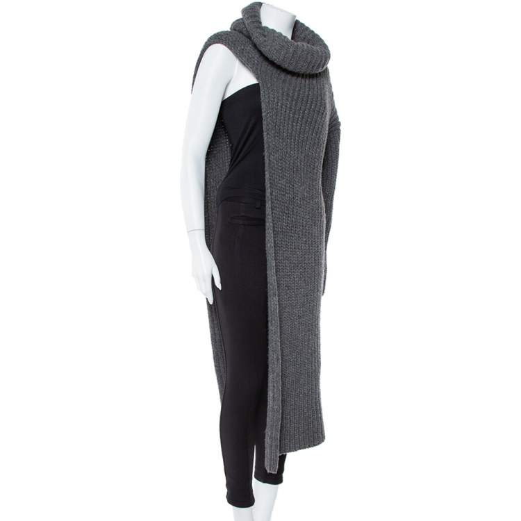 Pre Owned Stella McCartney Grey Cable Knit Turtleneck Asymmetric Maxi Sweater M