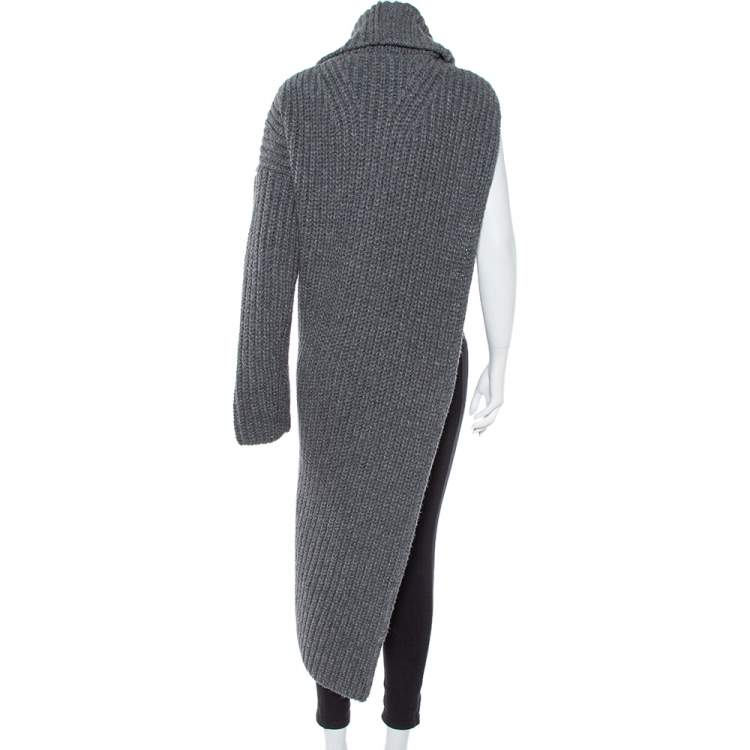 Pre Owned Stella McCartney Grey Cable Knit Turtleneck Asymmetric Maxi Sweater M
