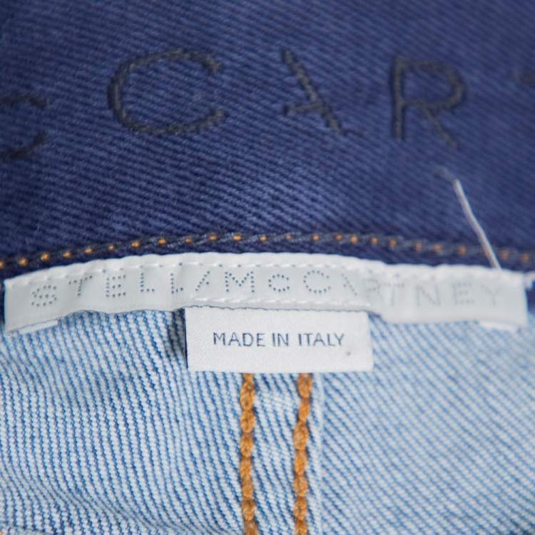 Pre Owned Stella McCartney Blue Denim Logo Tape Detail Straight Leg Jeans M