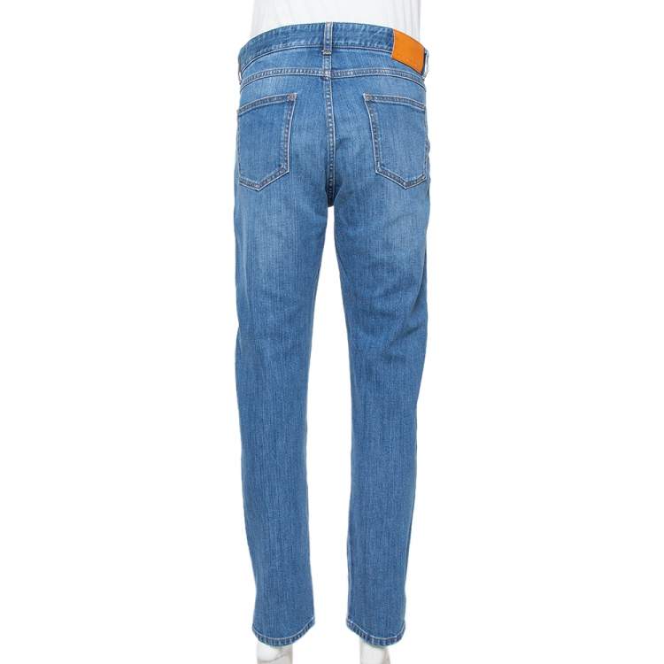 Pre Owned Stella McCartney Blue Denim Logo Tape Detail Straight Leg Jeans M