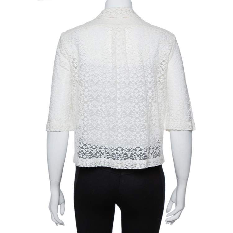 Pre Owned Stella McCartney Cream Lace Button Front Sheer Crop Top M