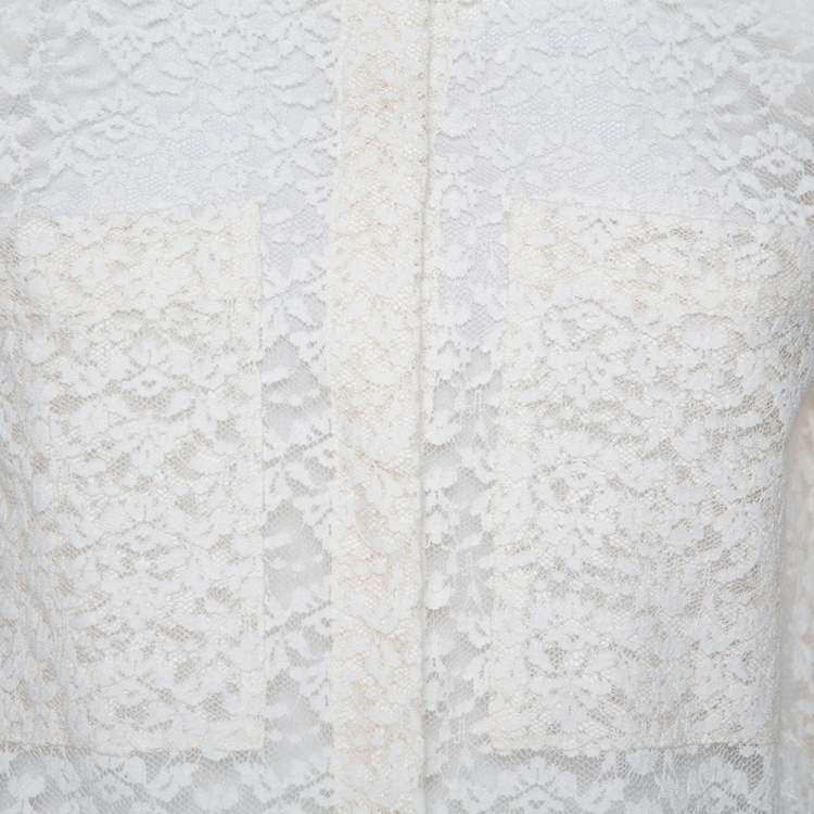 Pre Owned Stella McCartney Cream Lace Button Front Sheer Crop Top M