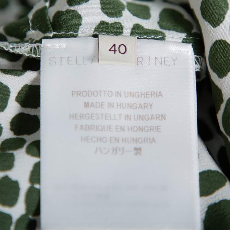 Pre Owned Stella McCartney Green & White Printed Silk Elastic Waist Trousers S
