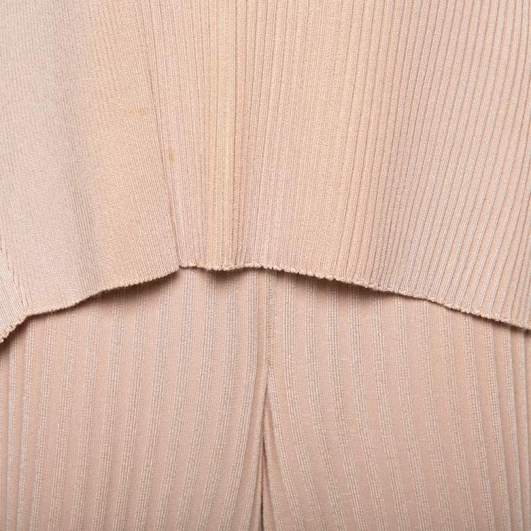 Pre Owned Stella McCartney Beige Rib Knit Sleeveless Flared Top & Flared Pants Set S