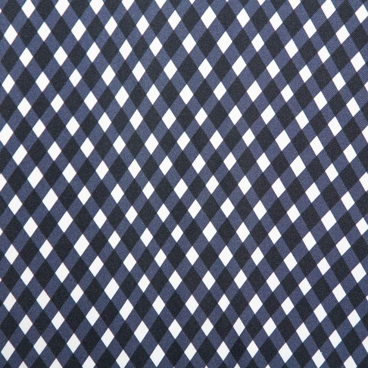 Pre Owned Stella McCartney Navy Blue Check Patterned Silk Oversized Top S
