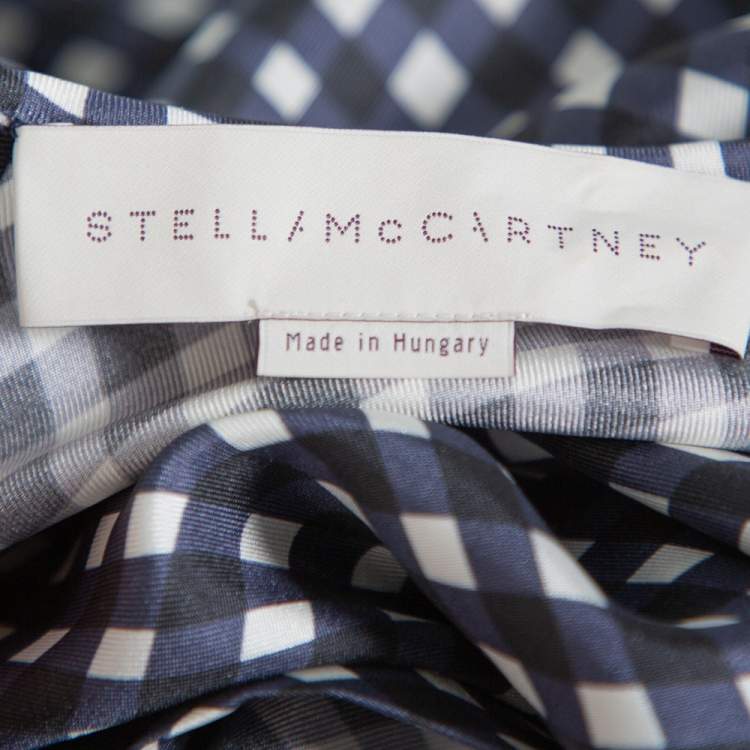 Pre Owned Stella McCartney Navy Blue Check Patterned Silk Oversized Top S