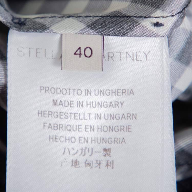 Pre Owned Stella McCartney Navy Blue Check Patterned Silk Oversized Top S