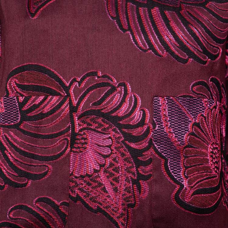 Pre Owned Stella McCartney Burgundy Floral Jacquard Wool Hi-Low Hem Top S