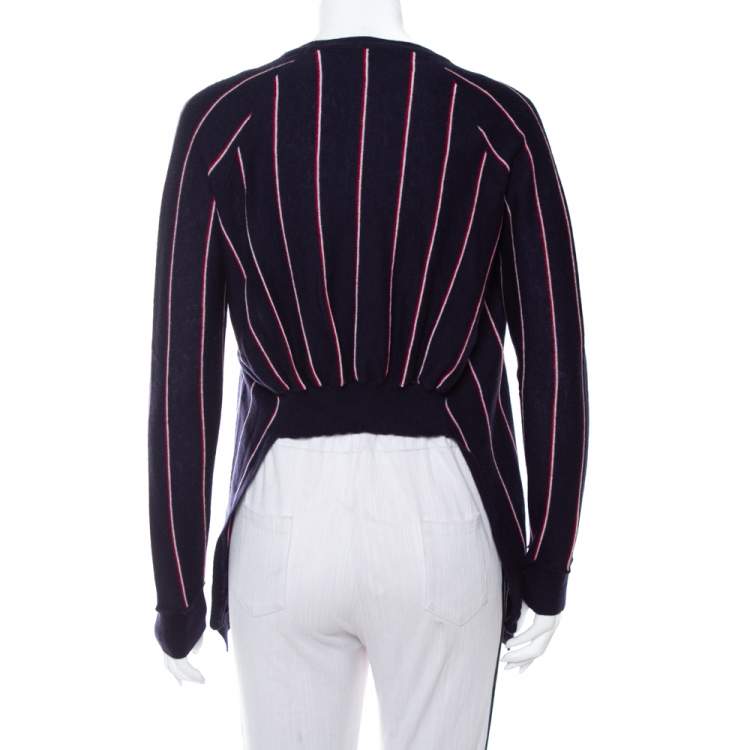 Pre Owned Stella McCartney Navy Blue Striped Wool Hi-Low Hem Jumper S